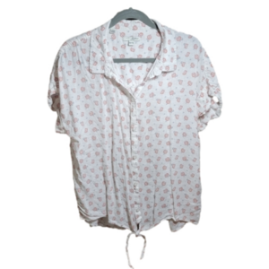 Jachs Girlfriend XXL button down tie front linen cap sleeve pleat white boho top